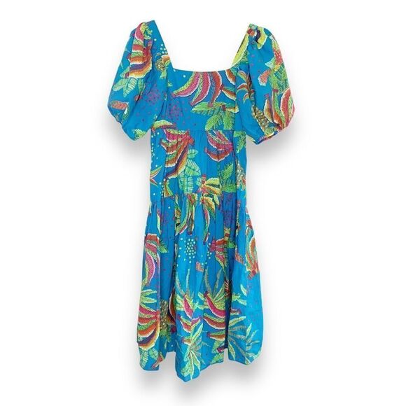 FARM RIO Tropics Tiered Midi Dress In Blue Banana Print Midi Dress Women’s Sz XS - Picture 4 of 15